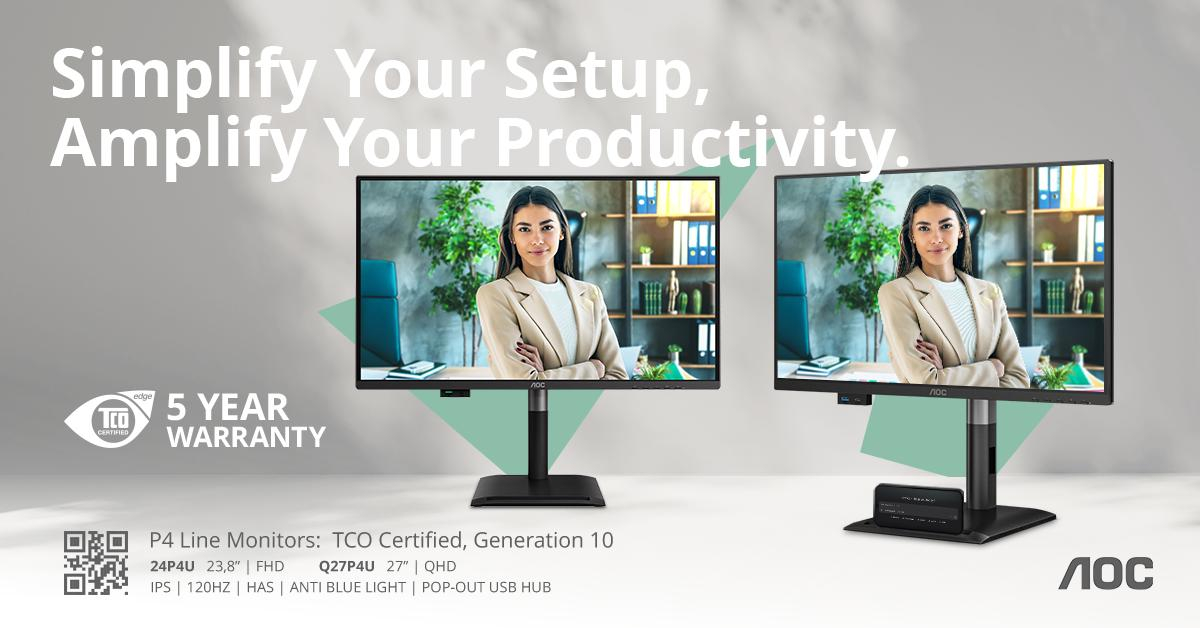 Die AOC Professional P4-Serie: 120 Hertz, Pop-out-USB-Hub und 5 Jahre Garantie.